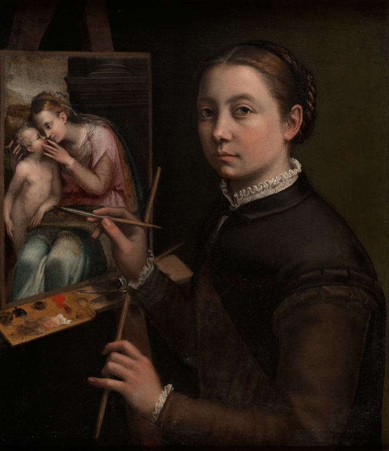 Zelfportret achter de schildersezel (circa 1556-1557). Beeld 