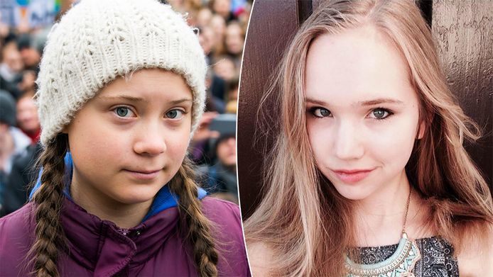 Greta Thunberg (links) en haar tegenpool Naomi Seibt (rechts).