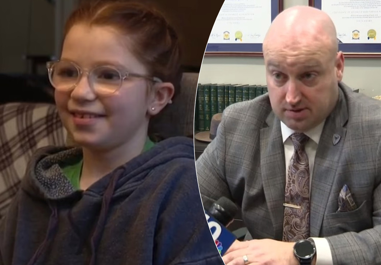 Links:  Scarlett Doumato. Rechts: politiechef Matthew J. Benson speelde het spelletje aardig mee. Hij toonde zelfs een bewakingsbeeld van een rendier dat op kerstnacht in haar buurt gespot werd.
