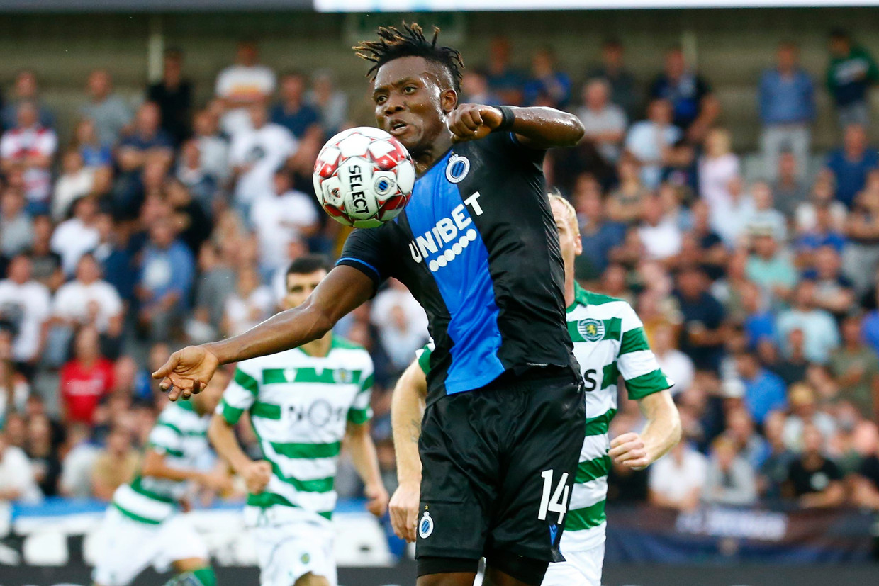 David Okereke komt uit voor Club Brugge, dat gesponsord wordt door gokkantoor Unibet. Beeld Photo News