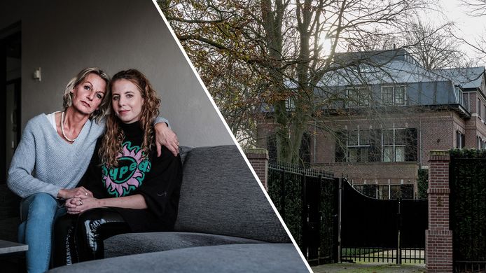 Hülya Akkurt (24) en haar moeder Ellen van Halteren (49) uit Doetinchem dreigen dakloos te raken, en rechts het huis van de Shell directeur.