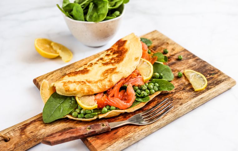 PS 8 oktober 2021
Weekmenu
Hartige pannenkoek met zalm, spinazie en tuinerwten Beeld -
