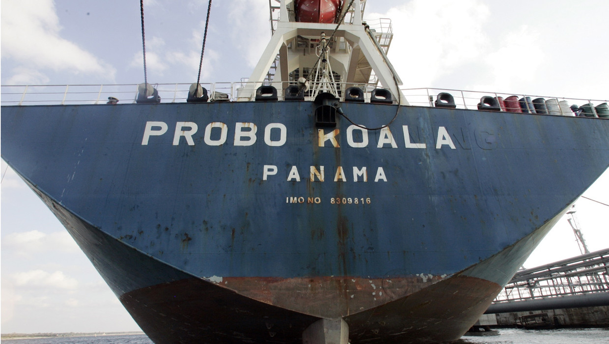 Schip Probo Koala dat gecharterd was door Trafigura om giftig afval te lozen. Beeld AFP