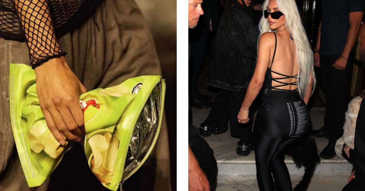 Scarpe da ginnastica rotte, sacchetti di patatine come borsetta e Sint-Niklaas su uno sgabello.  Tuttavia Balenciaga è il marchio attuale |  Nina