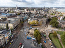 De renovatie van Voerweg en Hoogstraat vanuit de lucht gezien.