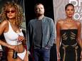 Leonardo DiCaprio tussen twee potentiële love interests: Rose Bertram (links) en Maya Jama (rechts).