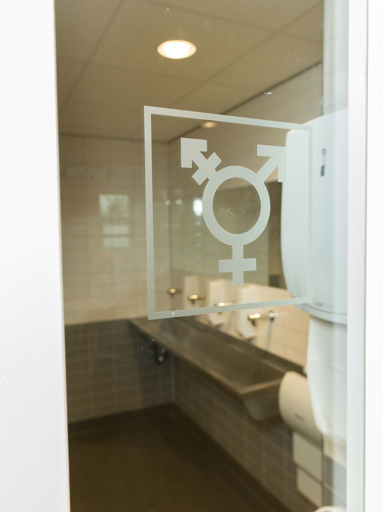 Genderneutrale toiletten op Het 4e Gymnasium. Beeld Ivo van der Bent