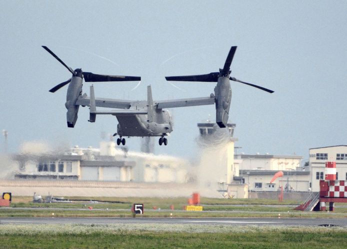 Archiefbeeld. Een Osprey-vliegtuig stijgt op vanaf het eiland Yakushima. (04/07/18)