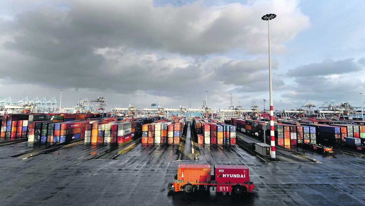Een containeroverslag op de Maasvlakte. Beeld Raymond Rutting / de Volkskrant