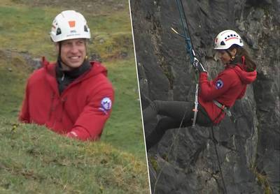 KIJK. Sportieve William en Kate abseilen samen van steile bergwand in natuurpark in Wales