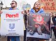 Protest in Londen tegen Unilever vlak na het uitbreken van de oorlog in Oekraïne.