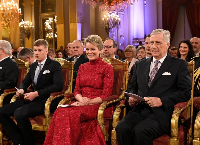 Prins Emmanuel, koningin Mathilde en koning FIlip