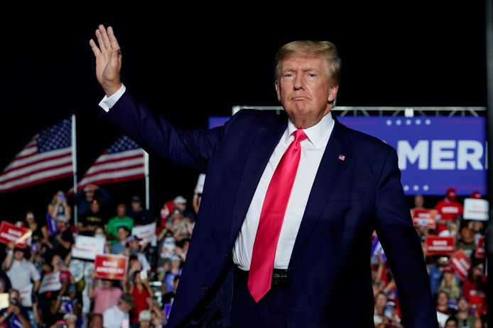 De Amerikaanse oud-president Donald Trump bij een campagnerally in Waukesha, Wisconsin eerder deze maand.