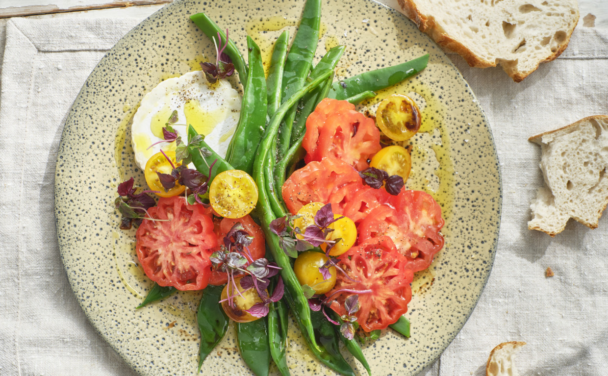 Snijbonentomatensalade met geitenkaas & honing Libelle
