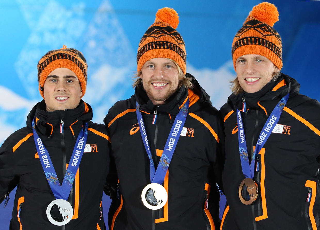 Smeekens, Michel Mulder en Ronald Mulder, het podium op de 500 meter Beeld afp