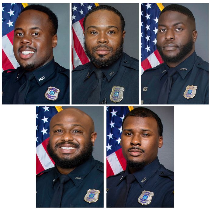 De vijf agenten die betrokken waren bij het dodelijk geweld: Tadarrius Bean, Demetrius Haley, Emmitt Martin III, Desmond Mills, Jr. en Justin Smith.