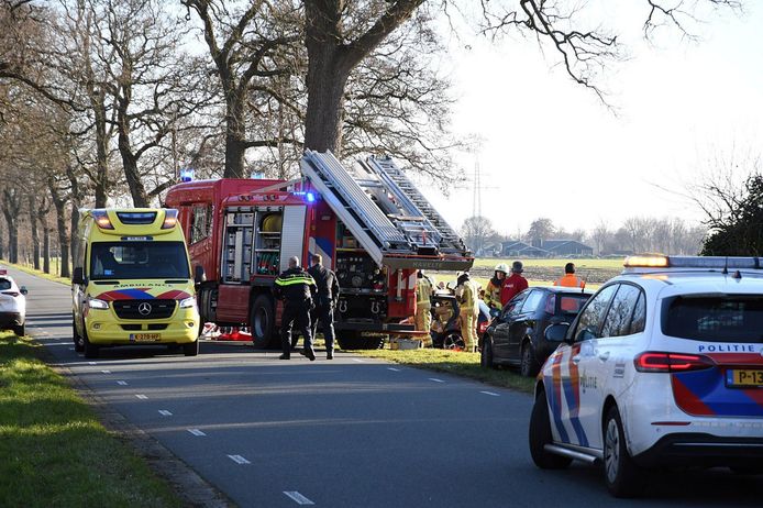 Bij het ongeval is een auto tegen een boom gereden.