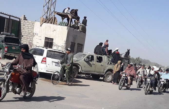 Taliban-militanten na het veroveren van Lashkar Gah, de provinciale hoofdstad van Helmand.