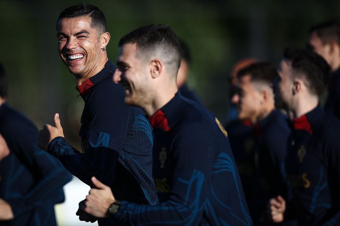 Cristiano Ronaldo tijdens de training.