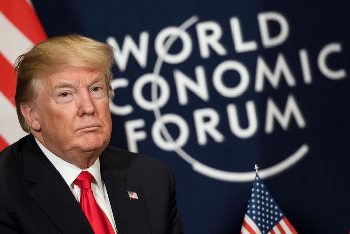 Donald Trump als zelfverklaarde 'cheerleader' van de Verenigde Staten op het Wereld Economisch Forum in het Zwitserse Davos.