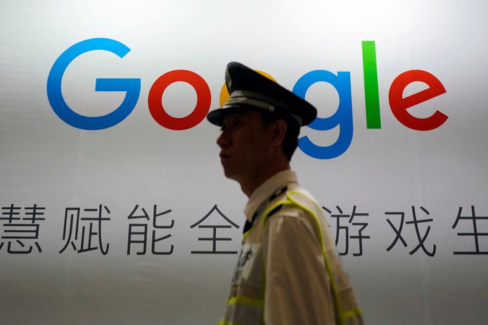 Een stand van Google op een Chinese digitale entertainmentbeurs in Shanghai