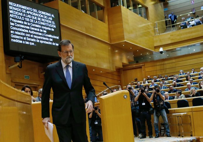 Premier Mariano Rajoy na zijn toespraak in het federale parlement.