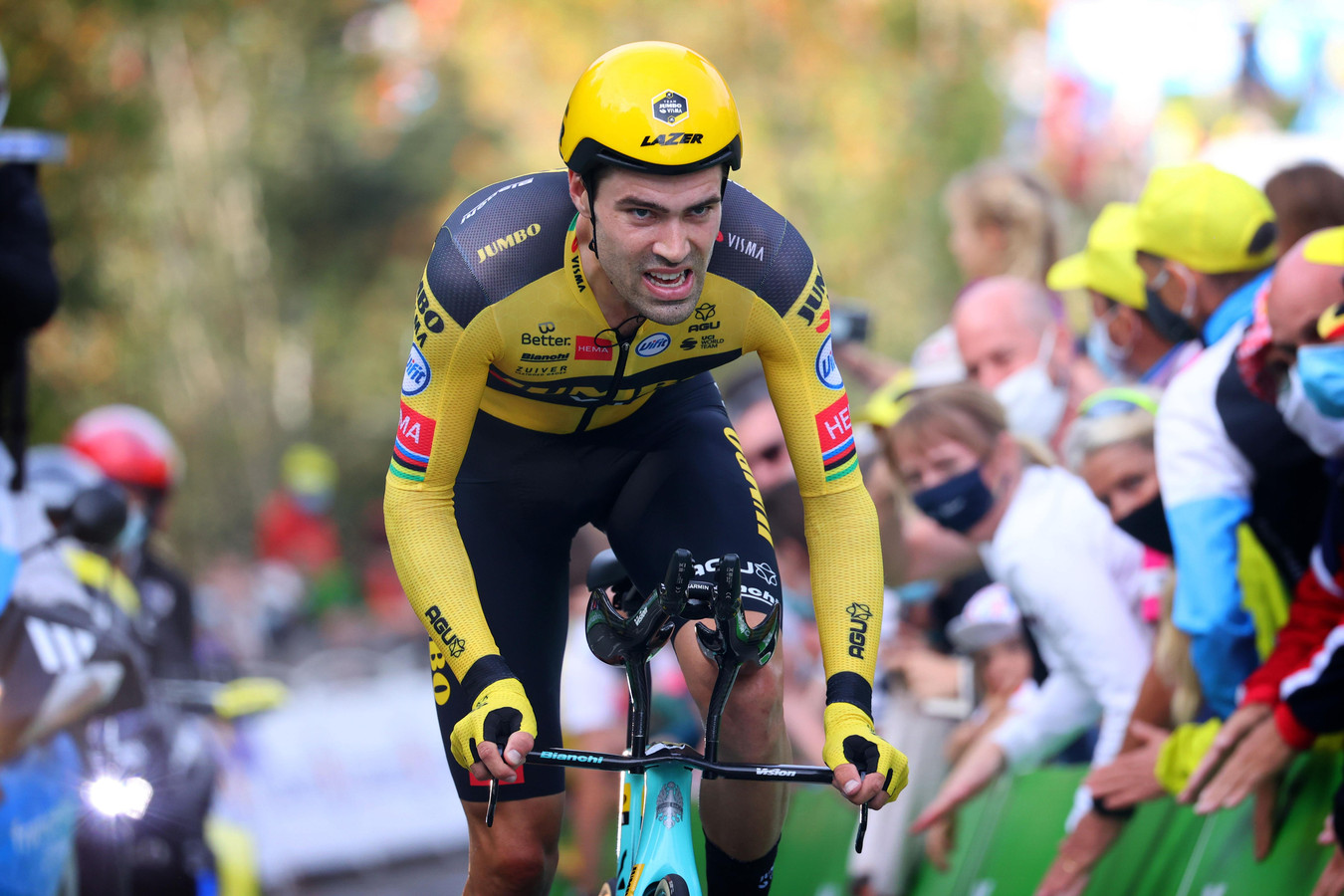 Tom Dumoulin tijdens de tijdrit in de Tour de France van vorig jaar.