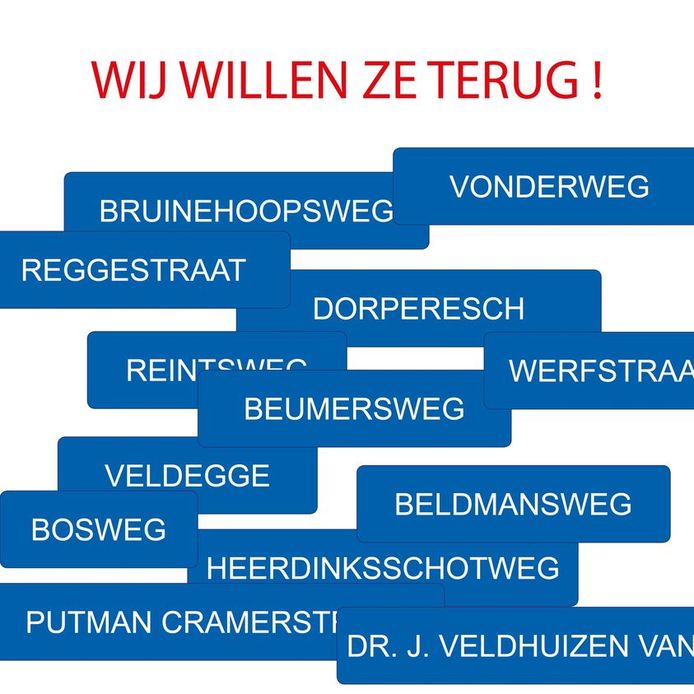 De gemeente Wierden plaatste een oproep op Facebook om de gestolen straatnaamborden terug te krijgen.