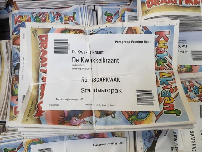 750 pakken van 40 kranten, dat zijn 30.000 Kwakkelkraanten.