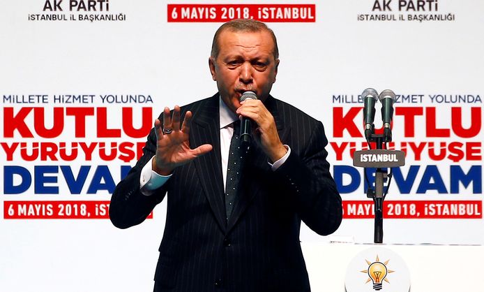 Erdogan aan het woord tijdens het congres van zijn partij AKP eerder vandaag.