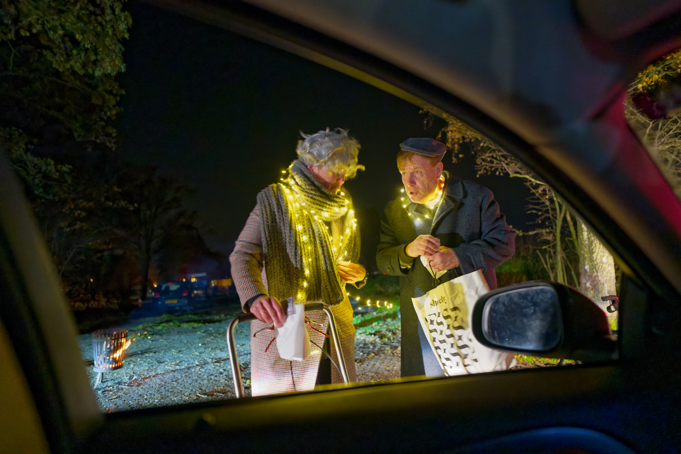 Vanuit de auto genieten van al die led-lampjes.