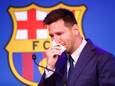 Lionel Messi in tranen bij zijn afscheid als speler van FC Barcelona op 8 augustus 2021.