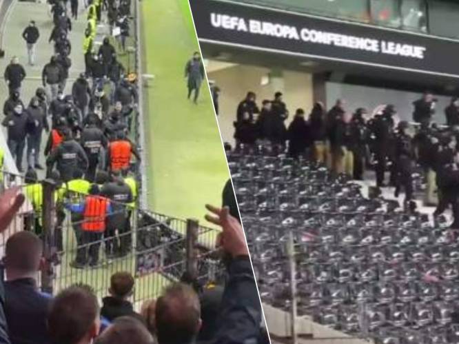 Kijk hoe Frankfurt-fans het vak van Union proberen binnen te dringen, politie grijpt op tijd in
