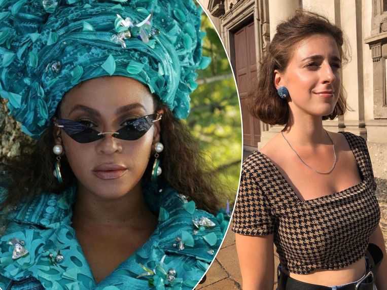 Links: Beyoncé met de 'Pearlli Drops' van het Antwerpse label Live-To-Express. Rechts: de jonge bezielster van het label, Nadine Veldman.