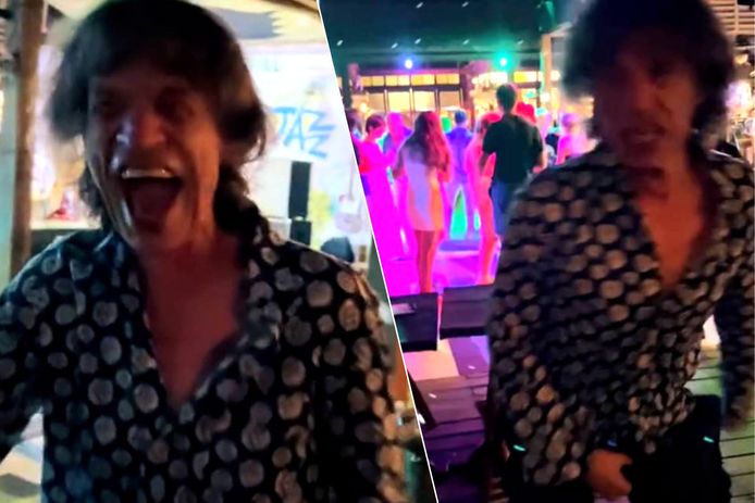Mick Jagger toont zijn moves tijdens een avondje uit.