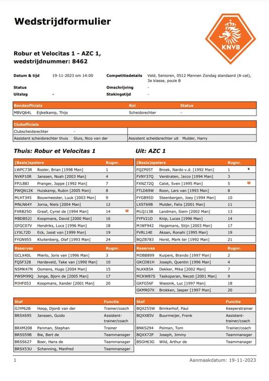 De selecties van Robur et Velocitas en AZC voor hun onderlinge strijd in de derde klasse B.