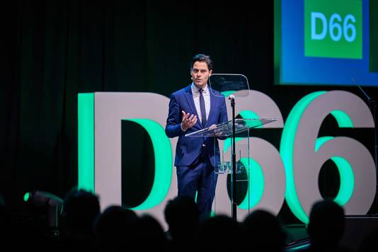 Lijsttrekker Rob Jetten tijdens het verkiezingscongres van D66.