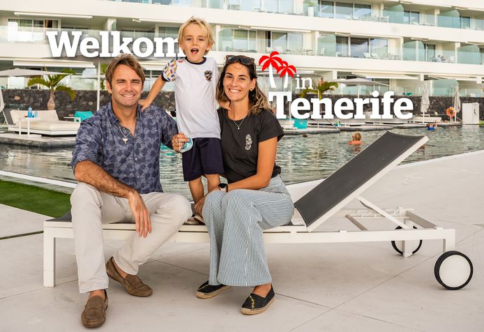 Gunter Berger uit Hamme met zijn Nederlandse vrouw Irina en hun zoontje Gael in het vijfsterrencomplex Corales Suites in La Caleta. Gunter is er directeur, Irina werkt er sinds kort ook.