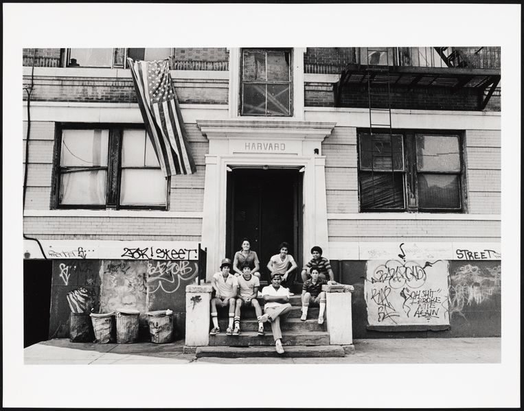 Fourth of July, nationale feestdag: bewoners op de stoep van hun huizenblok.  Beeld Mel Rosenthal | Museum of the City of New York