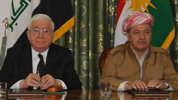 De Iraakse president Fuad Masum en de Irkaaks-Koerdische president Massud Barzani.