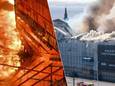 “Dit is onze Notre-Dame”: historisch beursgebouw in Kopenhagen al vier uur in brand, beelden tonen hoe iconische torenspits instort