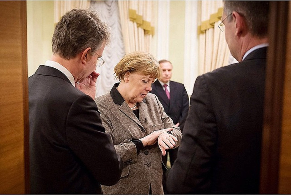 Merkel op werkbezoek in Kiev. Beeld Instagram