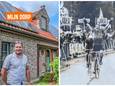Links: oud-wielrenner Franky Van Haesebroucke (52) bij zijn woning in Rugge die hij al op zijn 18de kocht. Rechts: Franky wint de Trofee van het Volk in Avelgem in 1988.