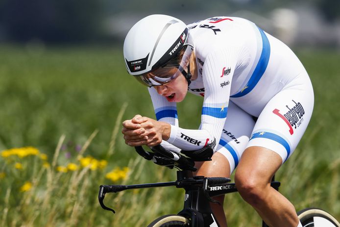 Ellen van Dijk eerder in actie dit jaar op de tijdritfiets tijdens het NK tijdrijden voor vrouwen.