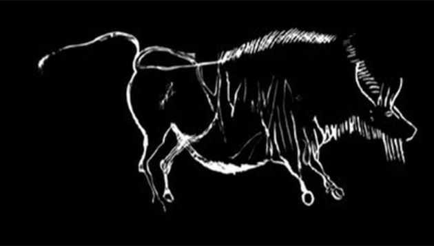 Op deze afbeelding is te zien hoe dit dier getekend is met twee staarten. Als de individuele beelden als een cartoon worden afgespeeld, is te zien hoe het dier met zijn staart zwaait.