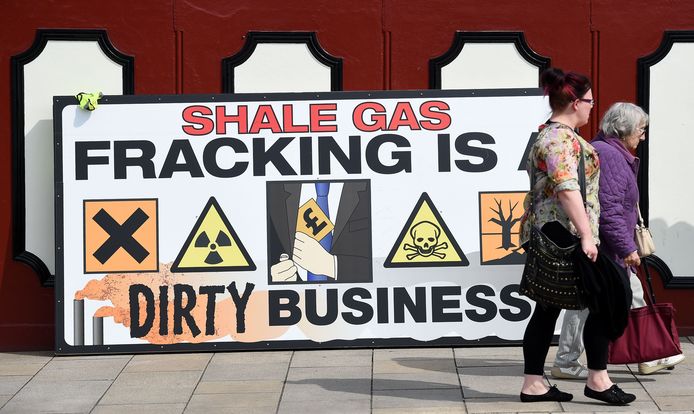 Protestbanner tegen fracking in het Verenigd Koninkrijk. Archiefbeeld uit 2015.