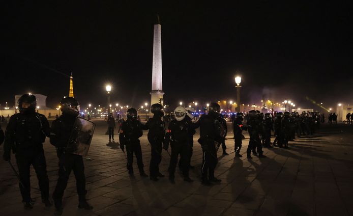 Protesters clash with police on the Place de la Concorde in Paris.