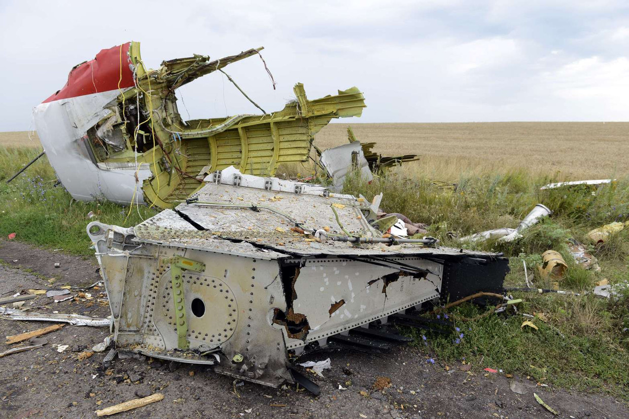 Brokstukken van het Malaysia Airlines toestel dat op 17 juli werd neergeschoten boven Oost-Oekraïne. Archiefbeeld van 19 juli. Beeld belga