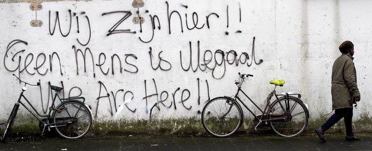 Tekst op de muur bij de Vluchtgarage. Beeld anp
