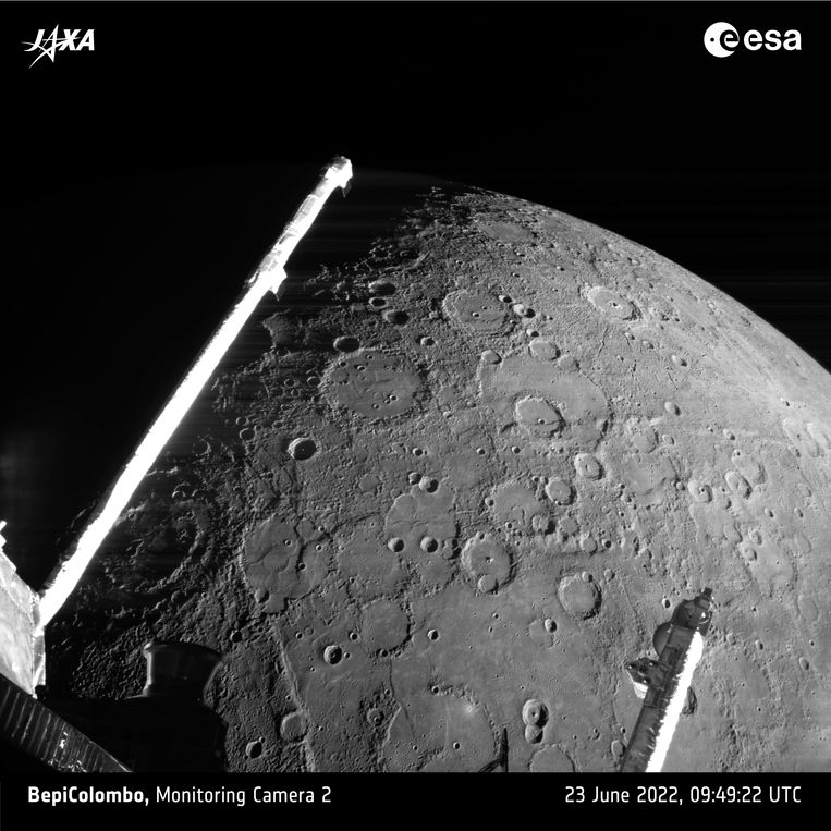 De planeet Mercurius, tijdens de meest recente ontmoeting met sonde BepiColombo. Beeld ESA/BepiColombo/MTM